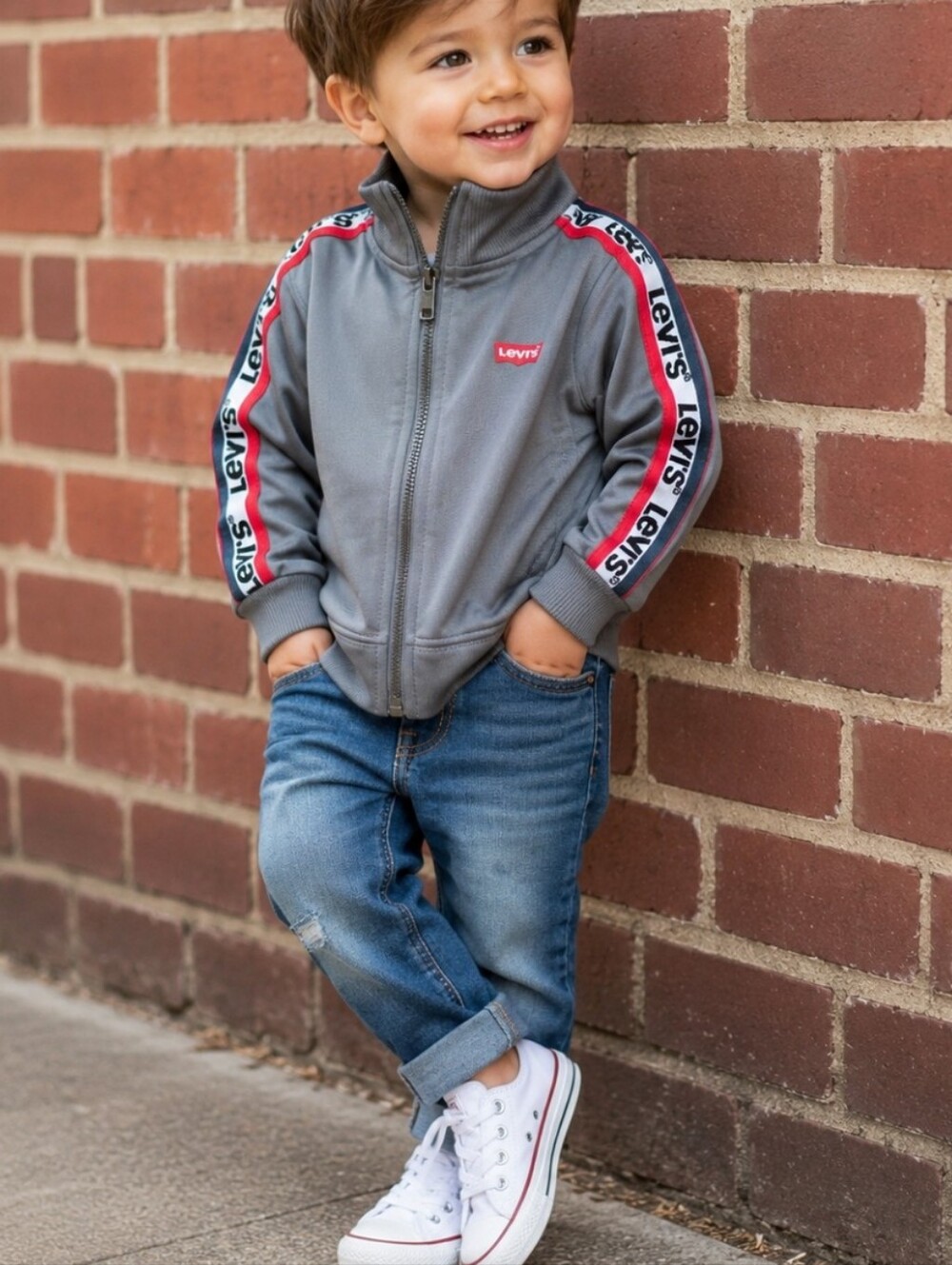 Levi’s Toddler Track Jacket Gray Red Logo Stripe Zip Up 24M Y2K Streetwear